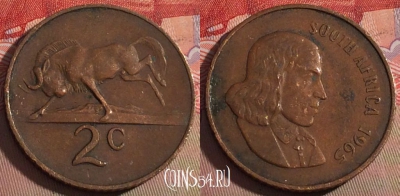 ЮАР 2 цента 1965 года, SOUTH AFRICA, KM# 66.1, 216a-048