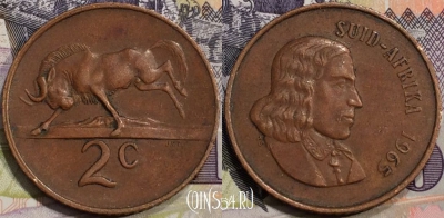 ЮАР 2 цента 1965 года, SUID-AFRIKA, KM# 66.2, 130-081