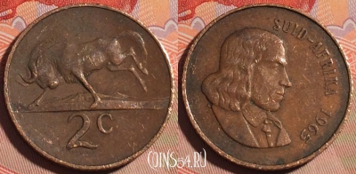 ЮАР 2 цента 1965 года, SUID-AFRIKA, KM# 66.2, 195a-032