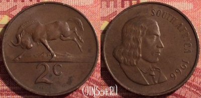 ЮАР 2 цента 1966 года, SOUTH AFRICA, KM# 66.1, 285i-071