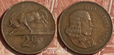ЮАР 2 цента 1966 года, SUID-AFRIKA, KM# 66.2, 152r-093