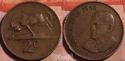 ЮАР 2 цента 1968 года, SUID-AFRIKA, KM# 75.2, 117b-112