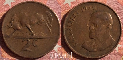 ЮАР 2 цента 1968 года, SUID-AFRIKA, KM# 75.2, 350-028