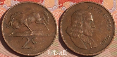 ЮАР 2 цента 1969 года, SOUTH AFRICA, KM# 66.1, 198a-045