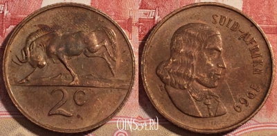 ЮАР 2 цента 1969 года, SUID-AFRIKA, KM# 66.2, 221-065