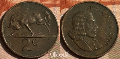 ЮАР 2 цента 1969 года, SUID-AFRIKA, KM# 66.2, s486s-099