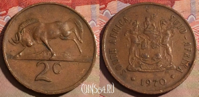ЮАР 2 цента 1970 года, KM# 83, 219a-057