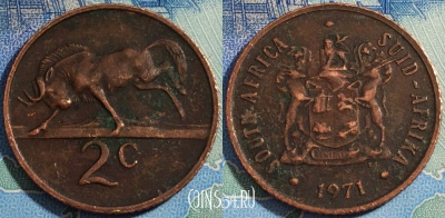ЮАР 2 цента 1971 года, KM# 83, a108-091
