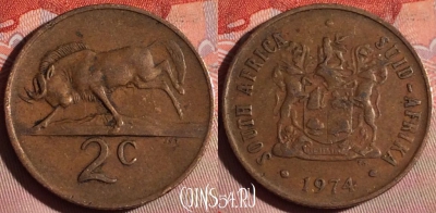 ЮАР 2 цента 1974 года, KM# 83, 188f-058