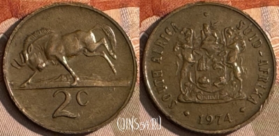 ЮАР 2 цента 1974 года, KM# 83, 199t-024 ♛