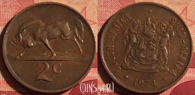 ЮАР 2 цента 1974 года, KM# 83, 217i-019