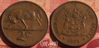 ЮАР 2 цента 1974 года, KM# 83, 224i-108