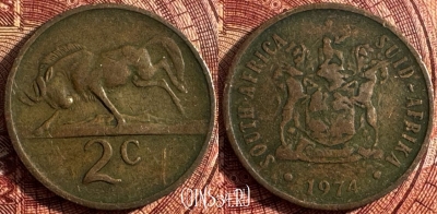 ЮАР 2 цента 1974 года, KM# 83, 360s-005