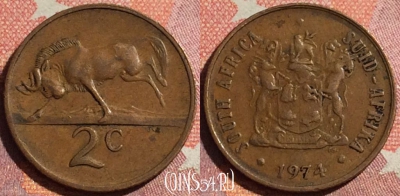 ЮАР 2 цента 1974 года, KM# 83, 362-023