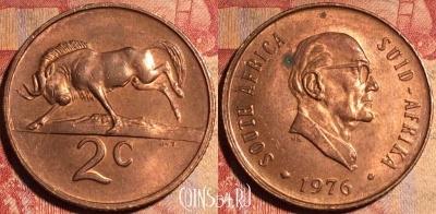 ЮАР 2 цента 1976 года, KM# 92, 168a-017