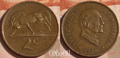 ЮАР 2 цента 1976 года, KM# 92, 186r-047 ♛