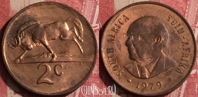 ЮАР 2 цента 1979 года, KM# 99, 454o-139