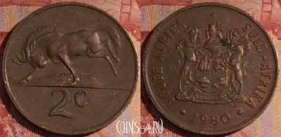 ЮАР 2 цента 1980 года, KM# 83, 160a-119