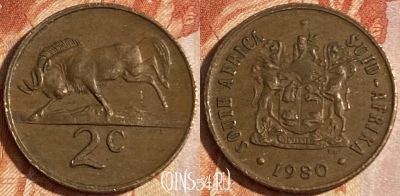 ЮАР 2 цента 1980 года, KM# 83, 163r-025 ♛