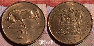 ЮАР 2 цента 1986 года, KM# 83, 244b-089