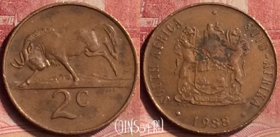 ЮАР 2 цента 1988 года, KM# 83, 117m-002