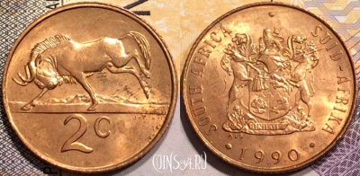 ЮАР 2 цента 1990 года, KM# 83, 140-026