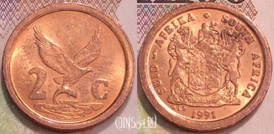 ЮАР 2 цента 1991 года, KM# 133, 127-041