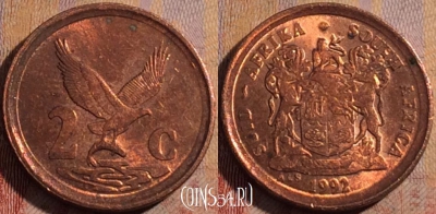 ЮАР 2 цента 1992 года, KM# 133, 163a-143
