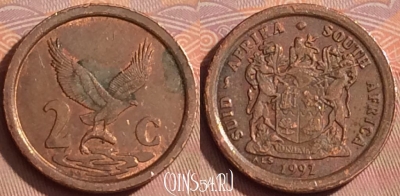 ЮАР 2 цента 1992 года, KM# 133, 362k-045