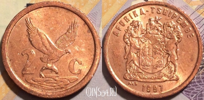 ЮАР 2 цента 1997 года, KM# 159, 136-090