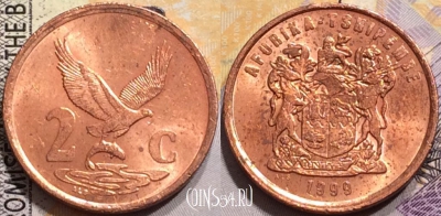 ЮАР 2 цента 1999 года, KM# 159, 148-139