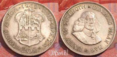 ЮАР 20 центов 1962 года, Ag, KM# 61, 245-113