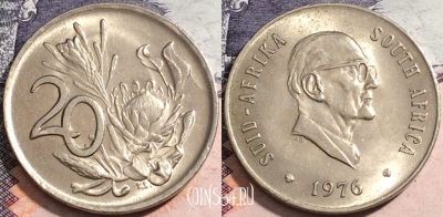 ЮАР 20 центов 1976 года, KM# 95, 167-139