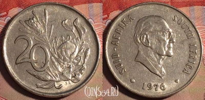 ЮАР 20 центов 1976 года, KM# 95, 214a-087