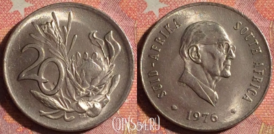 ЮАР 20 центов 1976 года, KM# 95, 370-098