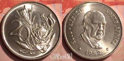 ЮАР 20 центов 1982 года, KM# 113, 205n-123 ♛