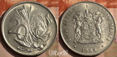 ЮАР 20 центов 1985 года, KM# 86, 199s-123 ♛