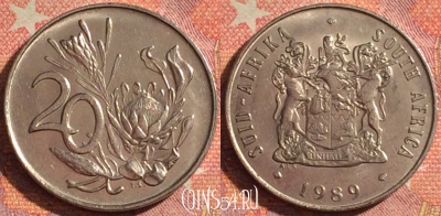 ЮАР 20 центов 1989 года, KM# 86, 376-095