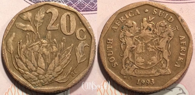 ЮАР 20 центов 1993 года, KM# 136, 128-087