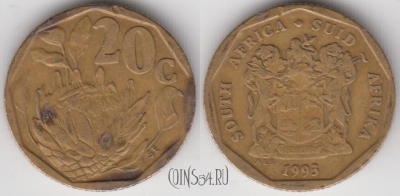 ЮАР 20 центов 1993 года, KM# 136, 131-072