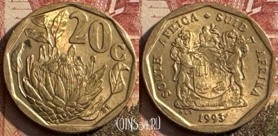 ЮАР 20 центов 1993 года, KM# 136, 133t-067 ♛