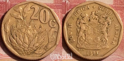 ЮАР 20 центов 1993 года, KM# 136, 394-022