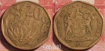 ЮАР 20 центов 1995 года, KM# 136, 257-137