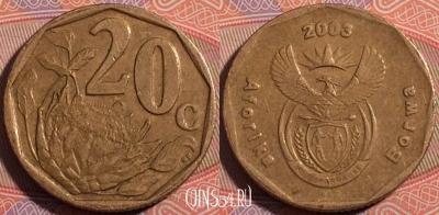 ЮАР 20 центов 2003 года, KM# 327, a140-005