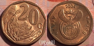 ЮАР 20 центов 2004 года, KM# 328, 118b-025