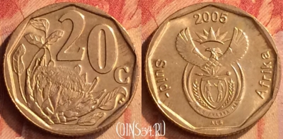 ЮАР 20 центов 2005 года, KM# 293, 078n-113 ♛