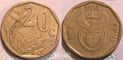 ЮАР 20 центов 2005 года, KM# 293, 127-057