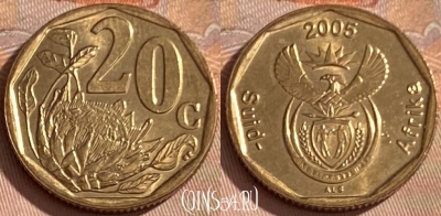 ЮАР 20 центов 2005 года, KM# 293, 361p-102 ♛
