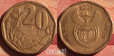 ЮАР 20 центов 2007 года, KM# 342, 221i-124