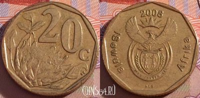 ЮАР 20 центов 2008 года, KM# 442, 096b-069